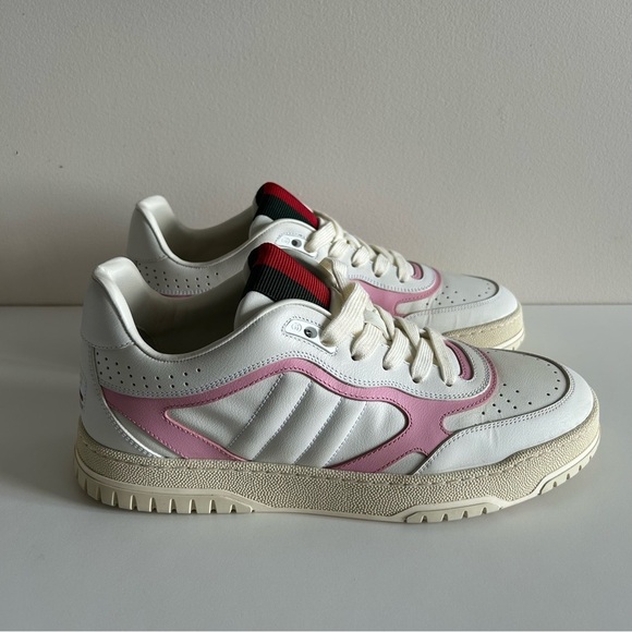 GUCCI 2024 Re-Web Low-Top Sneakers White Pink Leather Sz 40 - Picture 3 of 12